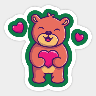 Cute Teddy Bear Holding Love Cartoon Sticker